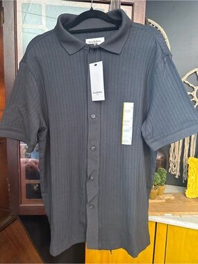 Goodfellow & Co Black Short-Sleeve Button Down Polo Shirt